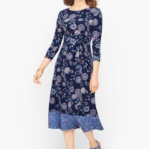 Talbots Twist Jersey Midi Dress - Dashing Foulard Petites 6P